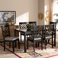 Baxton Studio RH317C-Grey/Dark Brown-7PC Dining Set Caron Modern and Contemporary Grey Fabric Upholstered Espresso Brown Finished Wood 7-Piece Dining Set